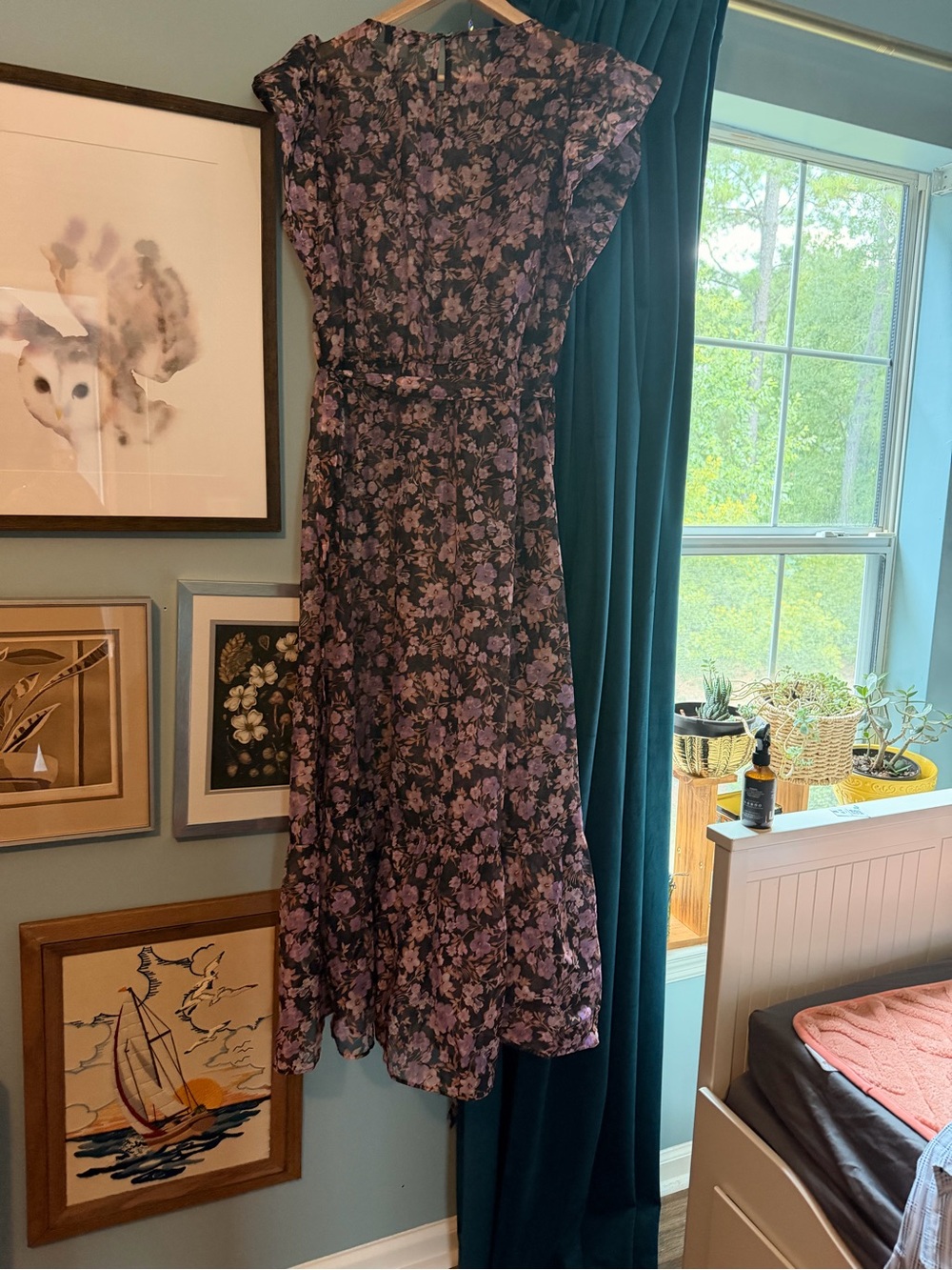 CeCe Purple Floral Flutter Sleeve Midi Dress Women’s Large